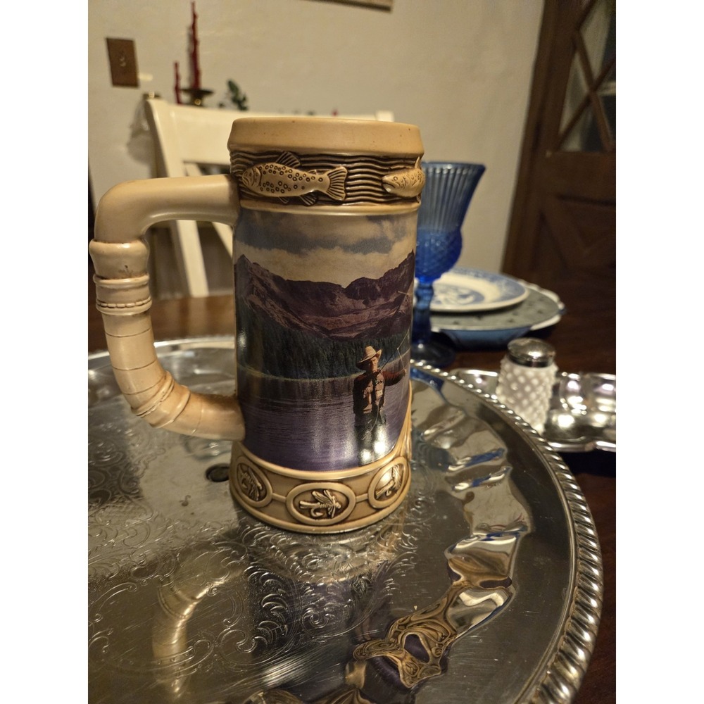 Vintage 1996 Coors Beer Stein Life In Rocky Mountains Fly Fishing